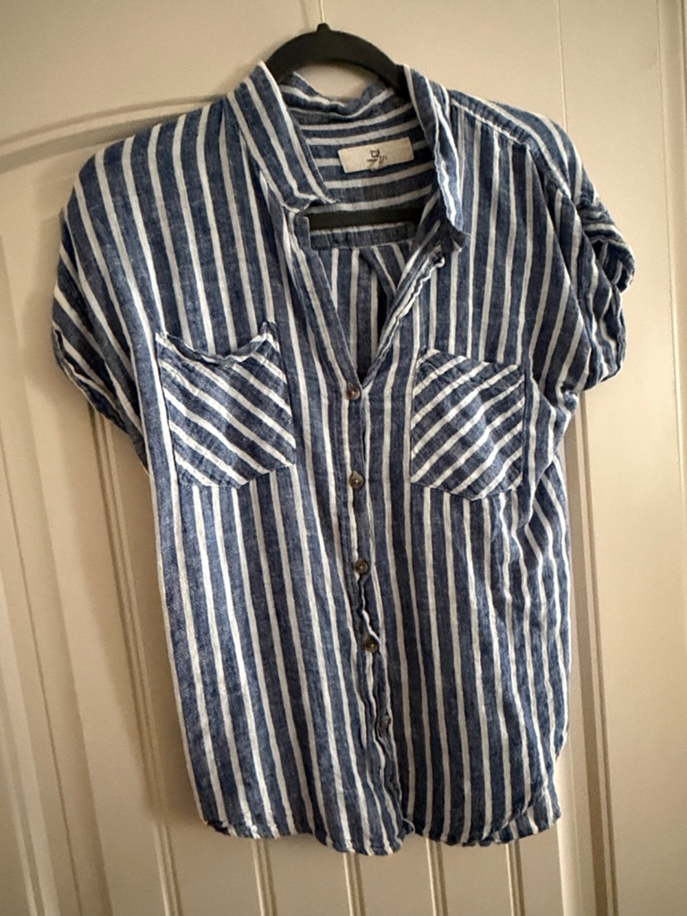 Thread & Supply Navy and White Striped Short-Sleeve Button-Up